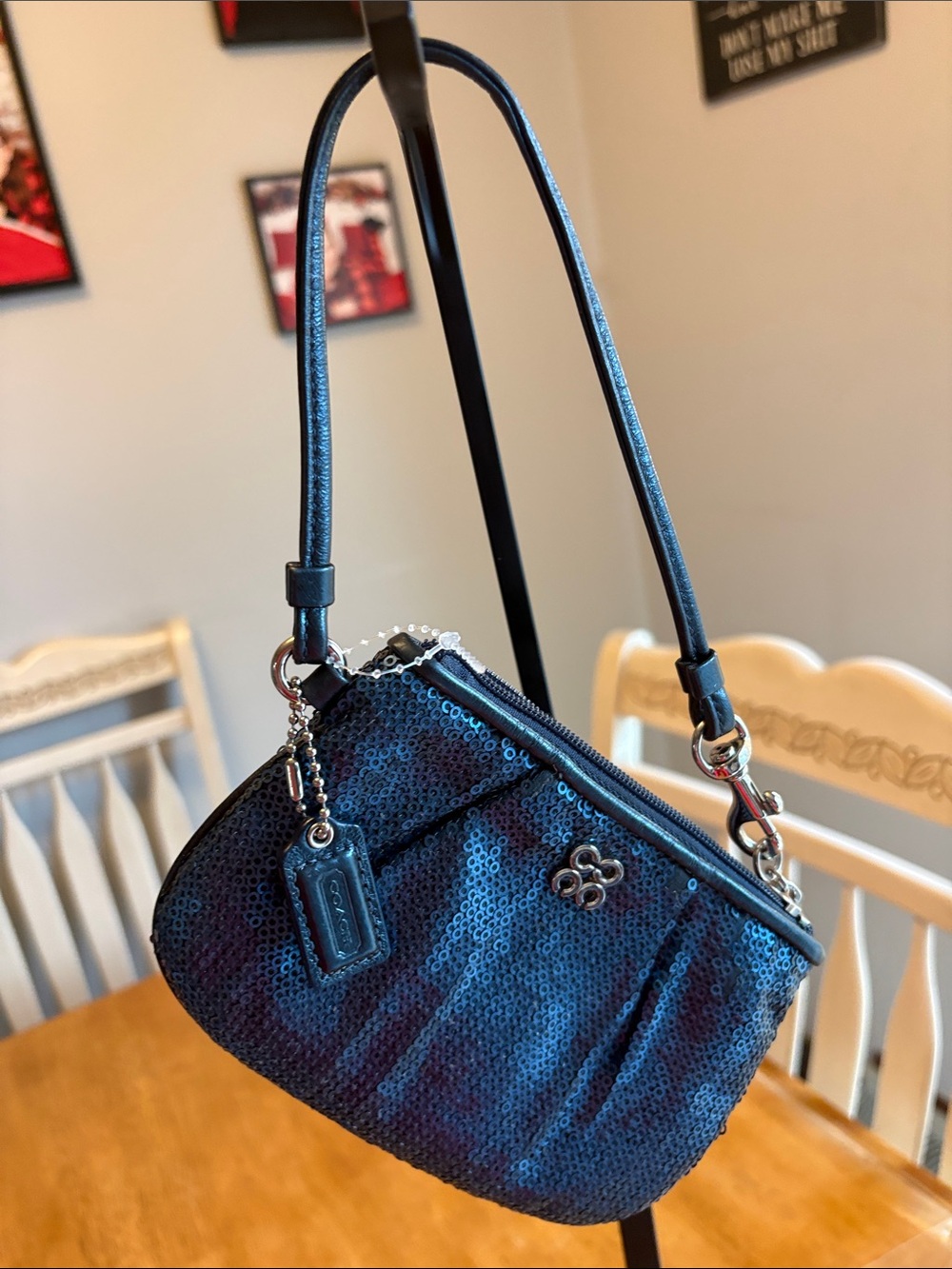 Coach Navy Sequin wristlet